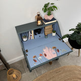 Vintage Bureau Writing Desk Painted Dark Grey, Blue and Floral