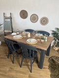 Rustic Solid Pine 5ft Dining Table & 4 Chairs Painted Dark Grey/ Black
