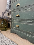 Dark Green Solid Pine Chest Of Drawers, Painted in Rustic Industrial Farmhouse Style