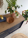 Freestanding Vintage Sliding Door Sideboard Painted Navy Blue and Gold