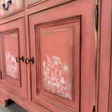 Solid Pine Sideboard Painted Boho Pink and White Floral