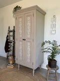 Freestanding Pine Pantry Larder Linen Cupboard, Painted Rustic Beige and White