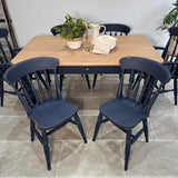 Rustic Farmhouse Solid Pine 5ft Kitchen / Dining Table and 6 Chairs Painted Dark Blue