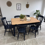 Rustic Farmhouse Solid Pine 5ft Kitchen / Dining Table and 6 Chairs Painted Dark Blue