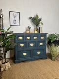 Vintage Industrial Apothecary Style Merchants Chest Of Drawers Painted Blue