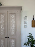 Freestanding Pine Pantry Larder Linen Cupboard, Painted Rustic Beige and White