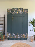 Vintage Armoire Wardrobe Painted Dark Grey and Floral