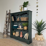 Rustic Pine Bookcase / Bookshelf painted Dark Green and White Floral