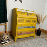 Boho inspired Stag Minstrel Bureau Writing Desk Painted Mustard Yellow