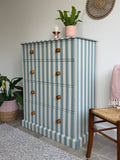 Striped Solid Pine Large Chest of Drawers - Light Blue and White