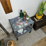 Vintage Bar Cart / Drinks Tea Trolley Painted Grey and Floral