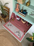 Secretary Bureau Desk Painted Light Blue with Floral Decor