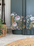 Vintage Armoire Wardrobe Painted Dark Grey and Floral