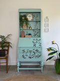 Secretary Bureau Desk Painted Light Blue with Floral Decor