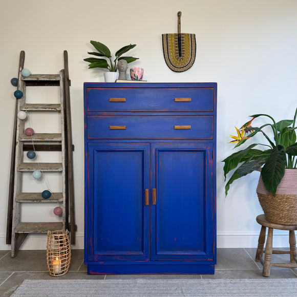 Vintage Linen Cupboard painted Rustic Colourful Bright Blue