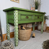 Bright Green Patterned Console Table Sideboard, Rustic Style