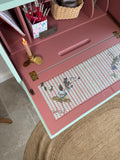 Secretary Bureau Desk Painted Light Blue with Floral Decor