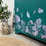 Vintage Wardrobe Armoire Painted Teal Green with Florals