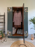 Vintage Armoire Wardrobe Painted Dark Grey and Floral