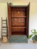 Rustic Reclaimed Solid Wood Wardrobe Painted Green Industrial Style