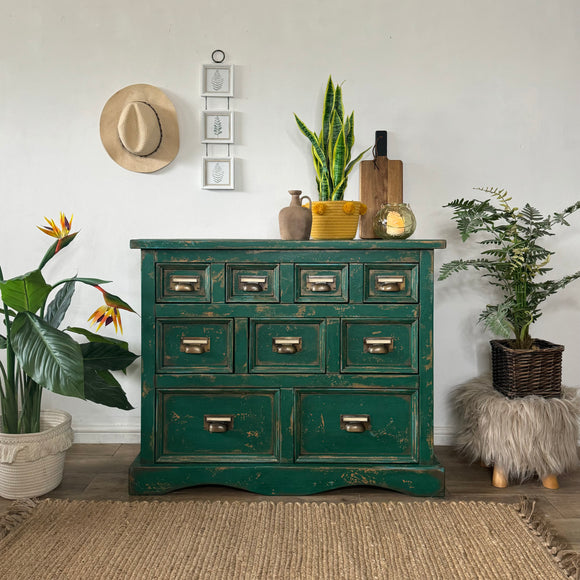 Green Vintage Industrial Apothecary style chest of drawers