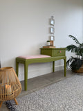 Colourful Green and Pink Stag Minstrel Telephone Table / Gossip Seat / Hallway Bench