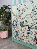 Handmade Chest of Drawers, Painted in Green and Cream with a Colourful Floral Design