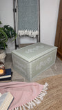 Wooden Storage Box painted Green and White Patterned