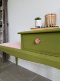 Colourful Green and Pink Stag Minstrel Telephone Table / Gossip Seat / Hallway Bench