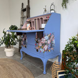 Pretty Writing Desk / Bureau painted light blue, pink and floral