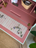 Secretary Bureau Desk Painted Light Blue with Floral Decor