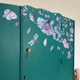 Vintage Wardrobe Armoire Painted Teal Green with Florals