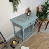 Pretty Light Blue & Floral Console Table with Drawer