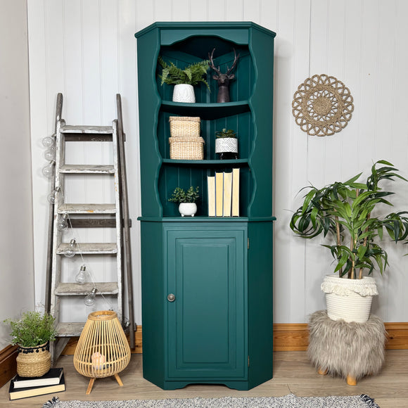 Vibrant Green Pine Corner Cupboard