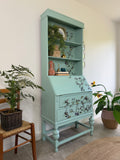 Secretary Bureau Desk Painted Light Blue with Floral Decor