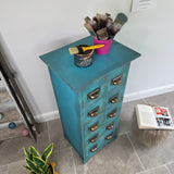 Colourful Blue Vintage Industrial Apothecary Style Wooden Chest of Drawers