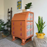 Colourful Orange Art Deco Writing Bureau Desk