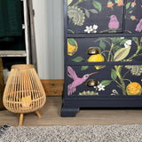 Vintage Linen Cupboard Painted Navy Blue with a Colourful Decoupaged Pattern