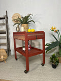 Vintage Tea Cart / Drinks Trolley Painted Dark Red Boho Style