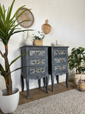 French Style Bedside Drawers Painted in Layered Greys