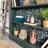 Rustic Pine Bookcase / Bookshelf painted Dark Green and White Floral