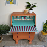 Colourful Orange Art Deco Writing Bureau Desk