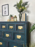 Vintage Industrial Apothecary Style Merchants Chest Of Drawers Painted Blue