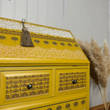 Boho inspired Stag Minstrel Bureau Writing Desk Painted Mustard Yellow