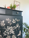 Stag Tallboy Dresser / Chest Of Drawers, Painted Dark Green And Floral