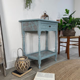 Pretty Light Blue & Floral Console Table with Drawer