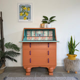 Colourful Orange Art Deco Writing Bureau Desk