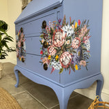 Pretty Writing Desk / Bureau painted light blue, pink and floral