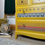 Boho inspired Stag Minstrel Bureau Writing Desk Painted Mustard Yellow