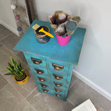 Colourful Blue Vintage Industrial Apothecary Style Wooden Chest of Drawers